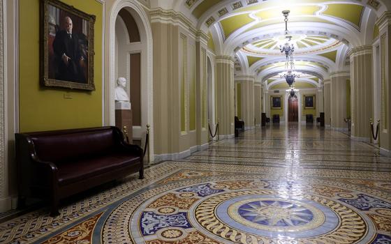 A hallway outside the U.S. Senate chamber sits empty at the U.S. Capitol in Washington, Sept. 30, 2025, in the hours before a government shutdown. (OSV News/Reuters/Jonathan Ernst)