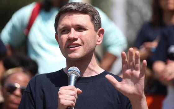 Texas Rep. James Talarico speaks at a rally Aug. 16, 2025, at Wrigley Square in Millennium Park in Chicago. (AP photo/Talia Sprague)