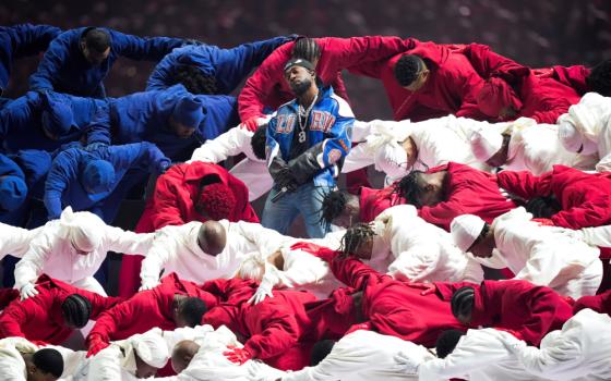 Kendrick Lamar performs during halftime of the NFL Super Bowl 59