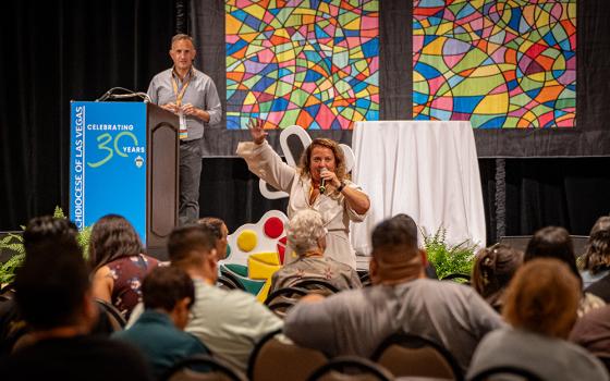 Renew's president, Joe Nuzzi, and its vice president of pastoral services, Meredith Augustin, speak at the Las Vegas 2025 Catechetical Conference Sept. 5. (Courtesy of Meredith Augustin)