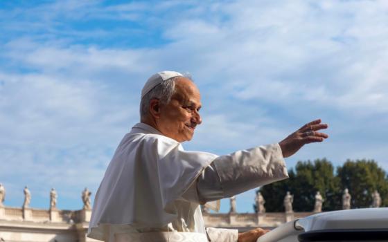 Pope Leo XIV greets visitors and pilgrims from the popemobile before his weekly general audience in St. Peter's Square at the Vatican Oct. 1, 2025. (CNS/Pablo Esparza)