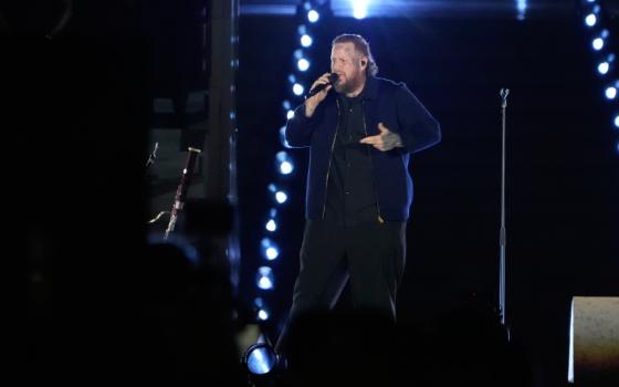 Jelly Roll performs during a concert in St. Peter's Square for the conclusion of the World Meeting on Human Fraternity at the Vatican, Saturday, Sept. 13, 2025. (AP/Gregorio Borgia)