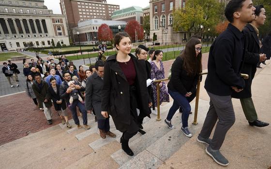 Members of the Catholic campus community at Columbia University in New York City participate in a Eucharistic procession on campus Nov. 10, 2024. A survey conducted for the National Catholic Reporter and the Wittcoff Foundation said that a majority of U.S. Catholic college and university students are engaged with their Catholic beliefs and identity. (OSV News/Gregory A. Shemitz)
