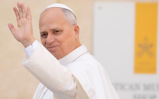 Pope Leo waves.