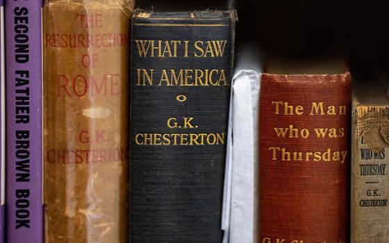 Books by Catholic writer G.K. Chesterton are seen in the Chesterton Archive housed at the University of Notre Dame's London Global Gateway in England Oct. 26, 2022. (CNS/University of Notre Dame/Matt Cashore)