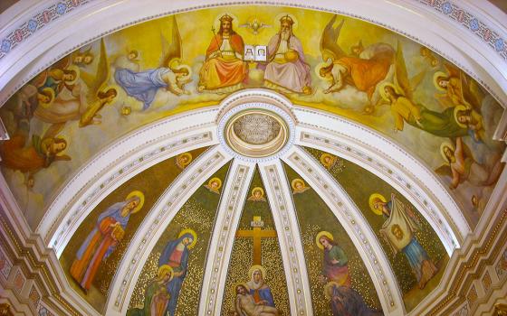 Frescoes are seen in a 2009 photo of the interior dome of Mater Dolorosa Church on Carrollton Avenue in New Orleans. (Wikimedia Commons/Charlie Brenner)