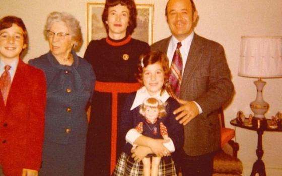 Jesuit Fr. James Martin stands with his grandmother, parents and mother in 1973. Martin's new book is "Work in Progress," a memoir that describes the jobs and challenges that led to his religious vocation. (Courtesy of  James Martin)