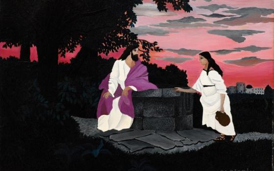 "Christ and the Woman of Samaria" (1940) by Horace Pippin (Artvee)