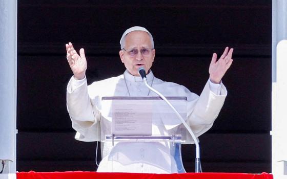 Pope Leo XIV delivers the Angelus address in St. Peter's Square at the Vatican Feb. 15, 2026. (OSV News/Reuters/Remo Casilli)