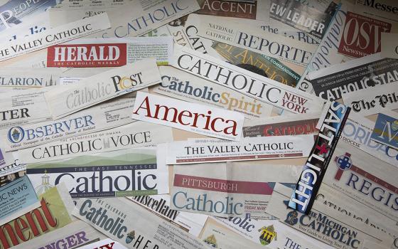 The mastheads of numerous Catholic newspapers are seen in this photo illustration. (CNS/Tyler Orsburn)