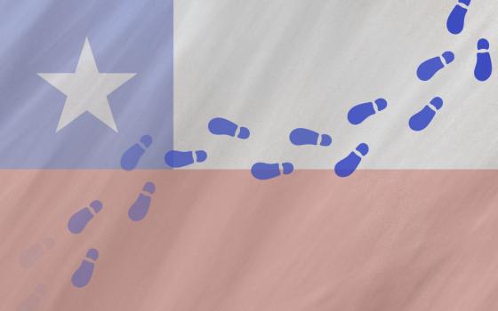 Chilean flag with footprints walking across (GSR graphic/Olivia Bardo)