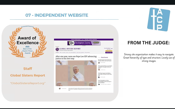 Global Sisters Report won the award of excellence for best independent website by the Associated Church Press. (NCR screenshot/YouTube)