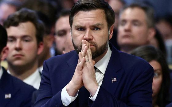 U.S. Vice President JD Vance prays during the Good Friday Passion of the Lord liturgy in St. Peter's Basilica at the Vatican, April 18, 2025. Vance's book Communion: Finding My Way Back to Faith was released June 16, 2026. (OSV News/Reuters/Yara Nardi)