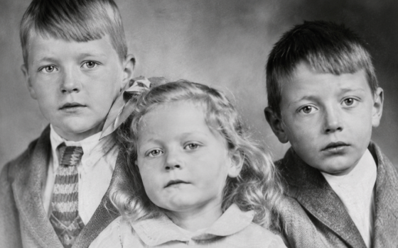 Sr. Margaret Cessna's mother and her two brothers are pictured in this childhood photograph. Cessna's Uncle Matt, who died before she was born, is on the right. (Courtesy of Margaret Cessna). 