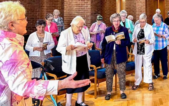 At the motherhouse of the Dominican Sisters of Peace in Columbus, Ohio, jubilarians renew their vows on June 7, 2026, at a gathering to celebrate their milestone anniversaries of religious life, ranging from 50 to 80 years. (Courtesy of Ana Gonzalez)