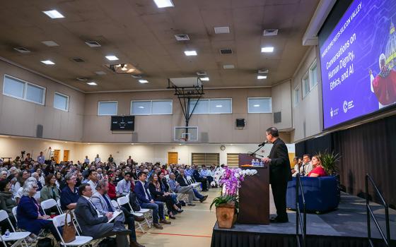 Bishop Oscar Cantú of San Jose, Calif., speaks during a June 6, 2026, gathering titled "Conversations on Human Dignity, Ethics, and AI," at Our Lady of Peace Church and Shrine in Santa Clara, Calif. (OSV News/Courtesy of San Jose Diocese/Oliver Tapio)