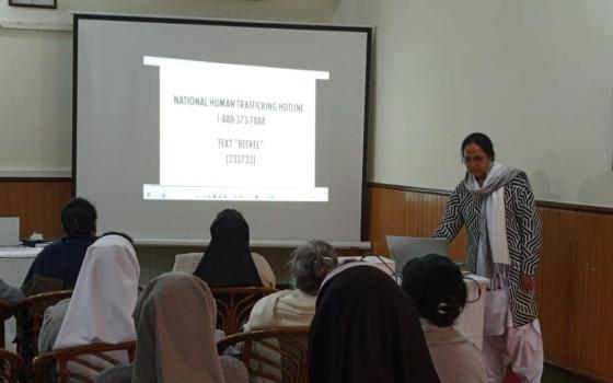 Sr. Catherine Gill leads an orientation session on Talitha Kum with major religious superiors in Lahore on Feb. 4, 2025. (Courtesy of Catherine Gill)