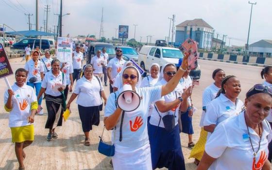 Public demonstrations led by sisters are part of Talitha Kum's education and public awareness efforts. The sister-led anti-trafficking network operates in 113 countries. (Courtesy of Talitha Kum)