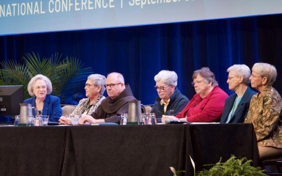 Members of a panel on pontifical commissaries speak Oct. 2, 2025, at the Resource Center for Religious Institutes annual conference in Dallas. (GSR/Dan Stockman)
