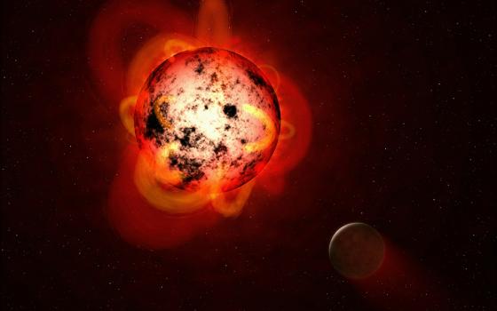 This illustration shows a red dwarf star orbited by a hypothetical exoplanet. (Unsplash/NASA Hubble Space Telescope/NASA/ESA/G. Bacon)