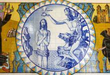 The baptism of Jesus is depicted in azulejos at the Santuário de São Bento da Porta Aberta in Rio Caldo, Portugal. (Wikimedia Commons/Jose Goncalves)
